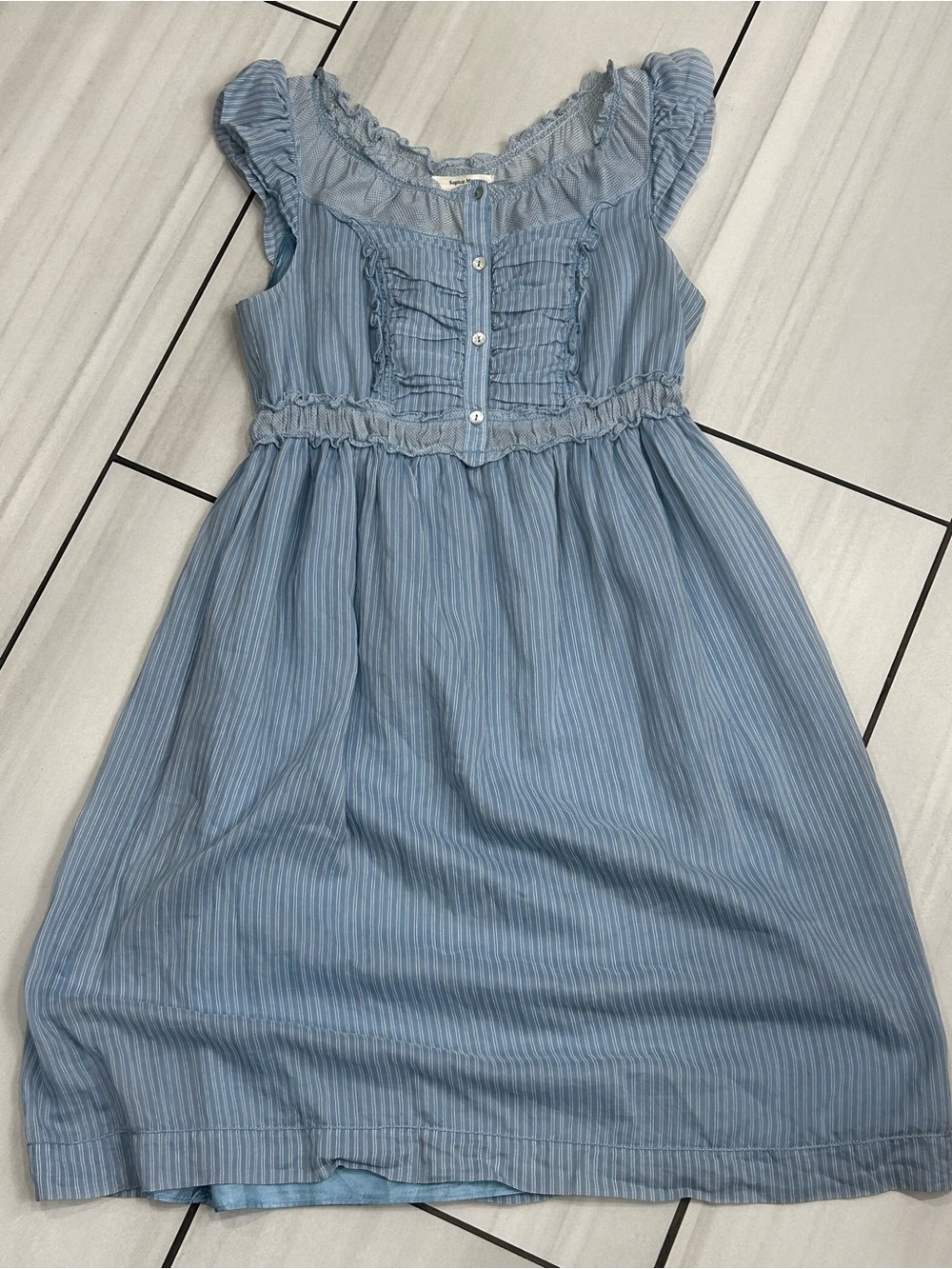 Sophie Max Blue White Striped Ruffle Midi Dress Light Breezy Women’s Size S